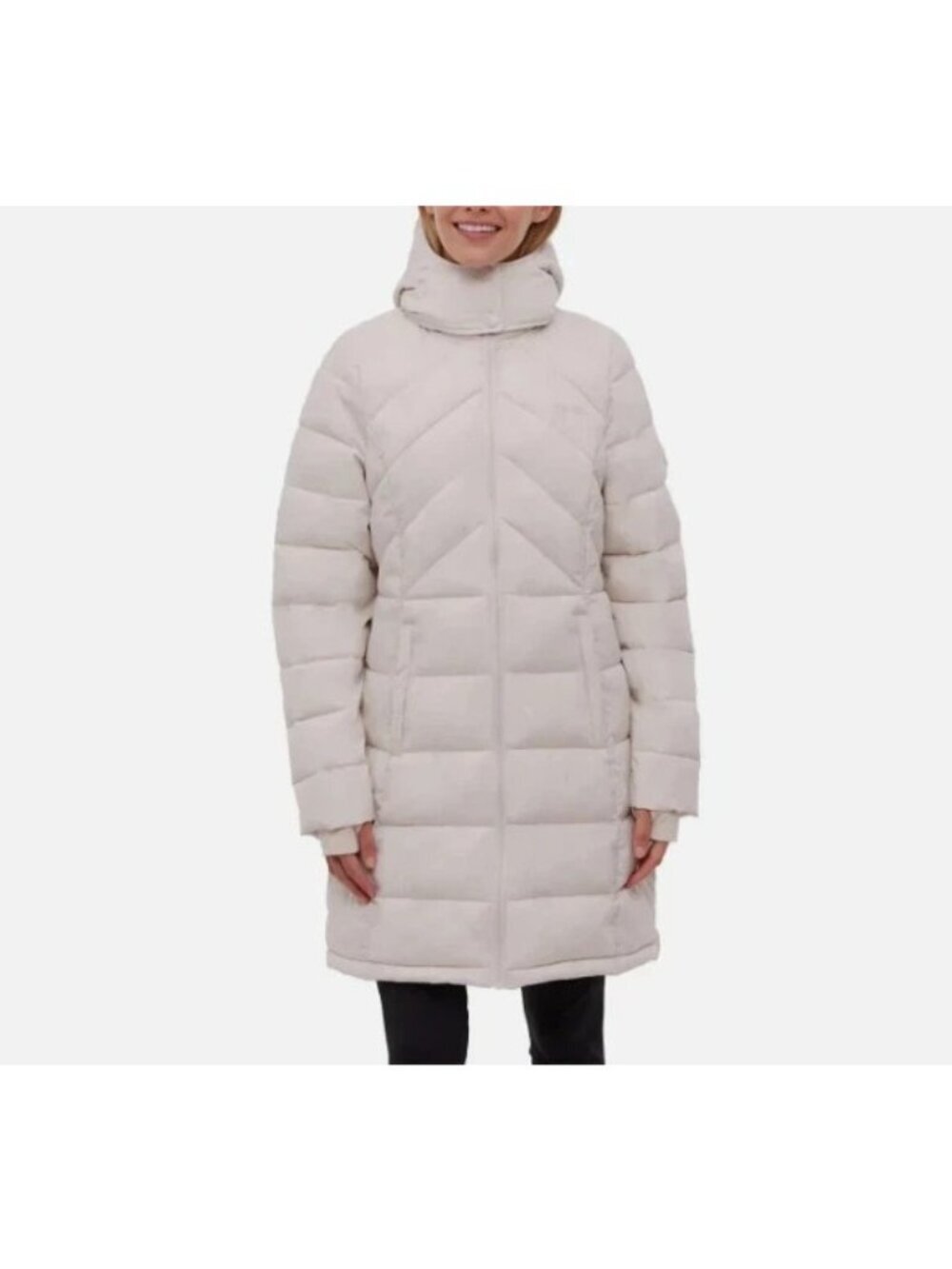 Bench Women's L Long Puffer Coat With Hood Water & Wind Resistant Beige JCK36